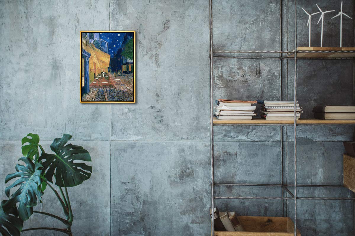 Wieco Art Framed Art Canvas Prints of Cafe Terrace at Night Canvas Prints Wall Art by Van Gogh Paintings Reproduction Abstract Artwork for Wall Decor Golden Frame