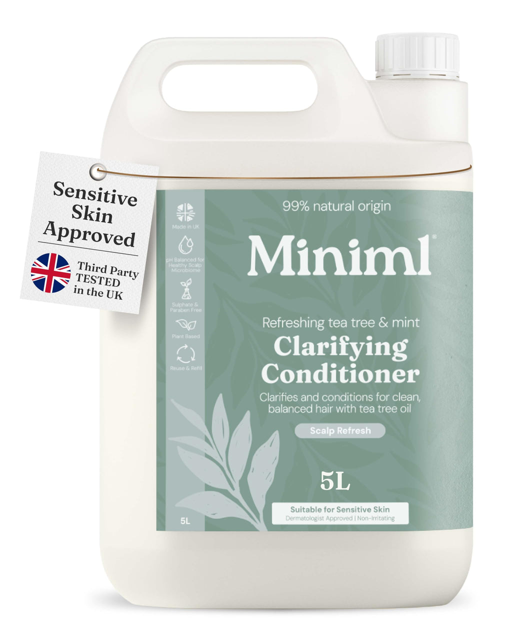 Miniml Natural Hair Conditioner Eco Friendly - Refill Nourishing Coconut Men and Womens Sensitive Scalp & Skin Cruelty Free Vegan Formula - For Greasy, Curly, Dry Hair, 5L/1L(Pack of 1)
