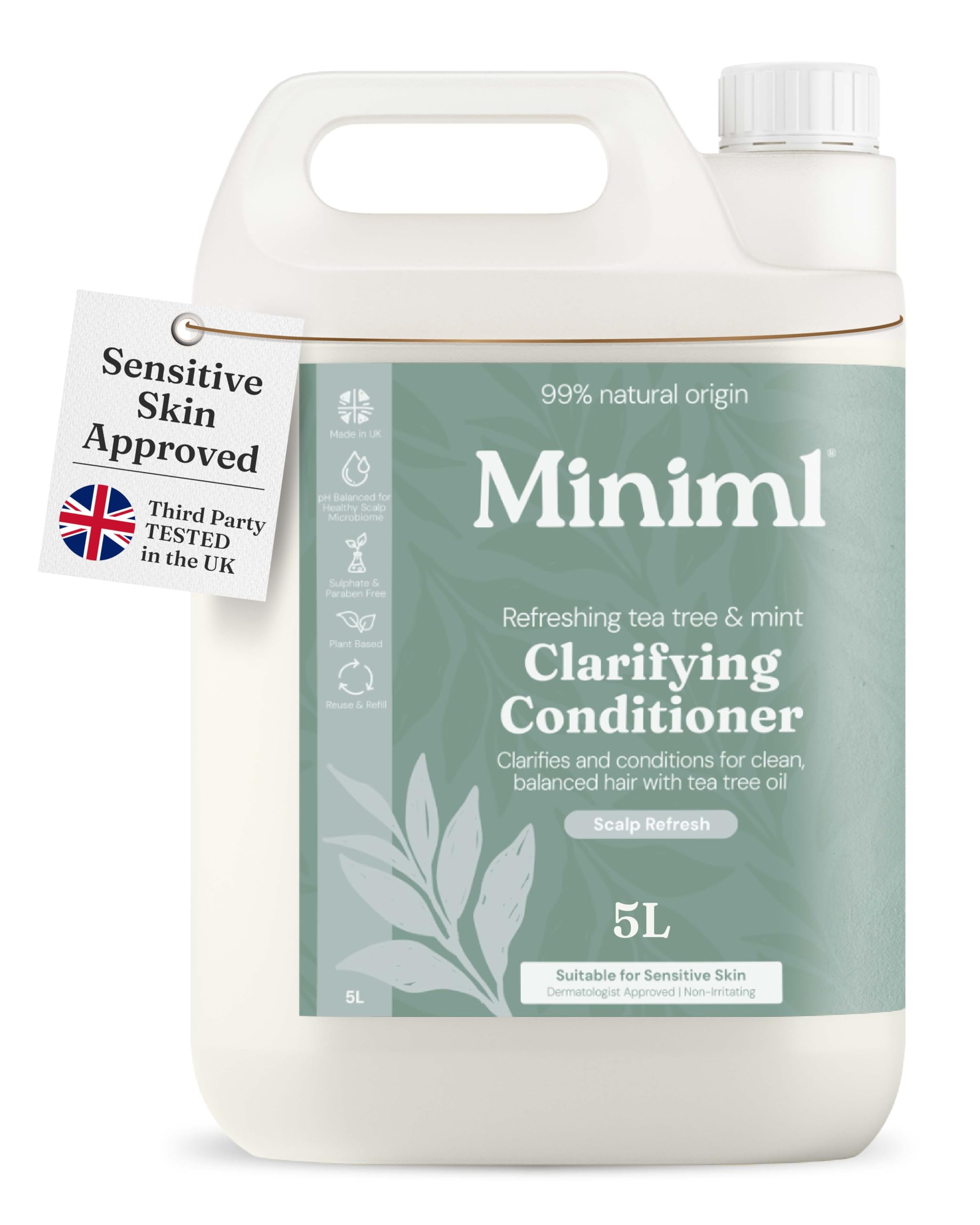 Miniml Natural Hair Conditioner Eco Friendly - Refill Nourishing Coconut Men and Womens Sensitive Scalp & Skin Cruelty Free Vegan Formula - For Greasy, Curly, Dry Hair, 5L (Pack of 1)