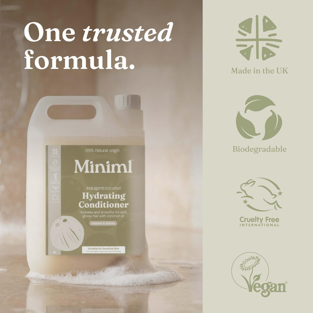 Miniml Natural Hair Conditioner Eco Friendly - Refill Nourishing Coconut Men and Womens Sensitive Scalp & Skin Cruelty Free Vegan Formula - For Greasy, Curly, Dry Hair, 5L (Pack of 1)