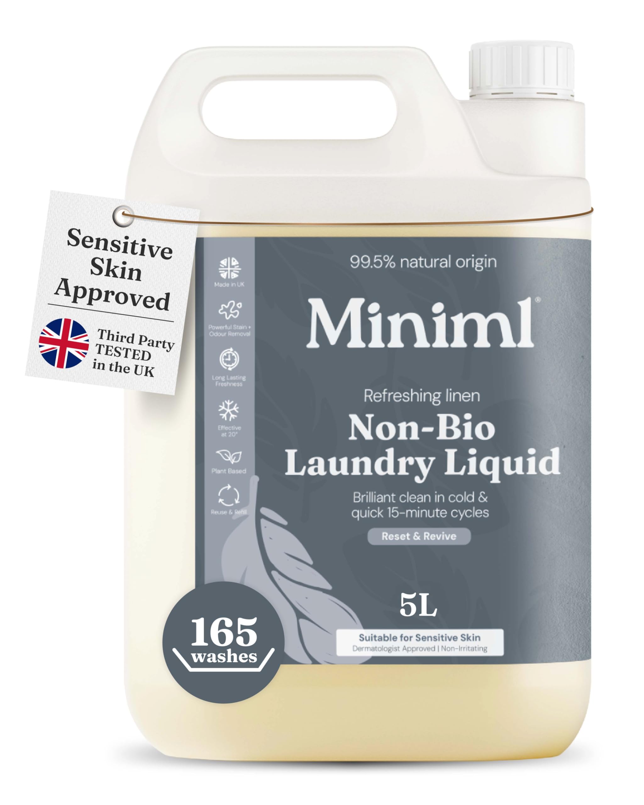 Miniml Laundry Liquid Washing Detergent 5L Refill - Natural Non Bio Pink Dragonfruit & Orchid Scented Clothes Fabric Cleaner for Machine or Delicate Hand Wash- 100% Vegan & Cruelty Free (165 Washes)