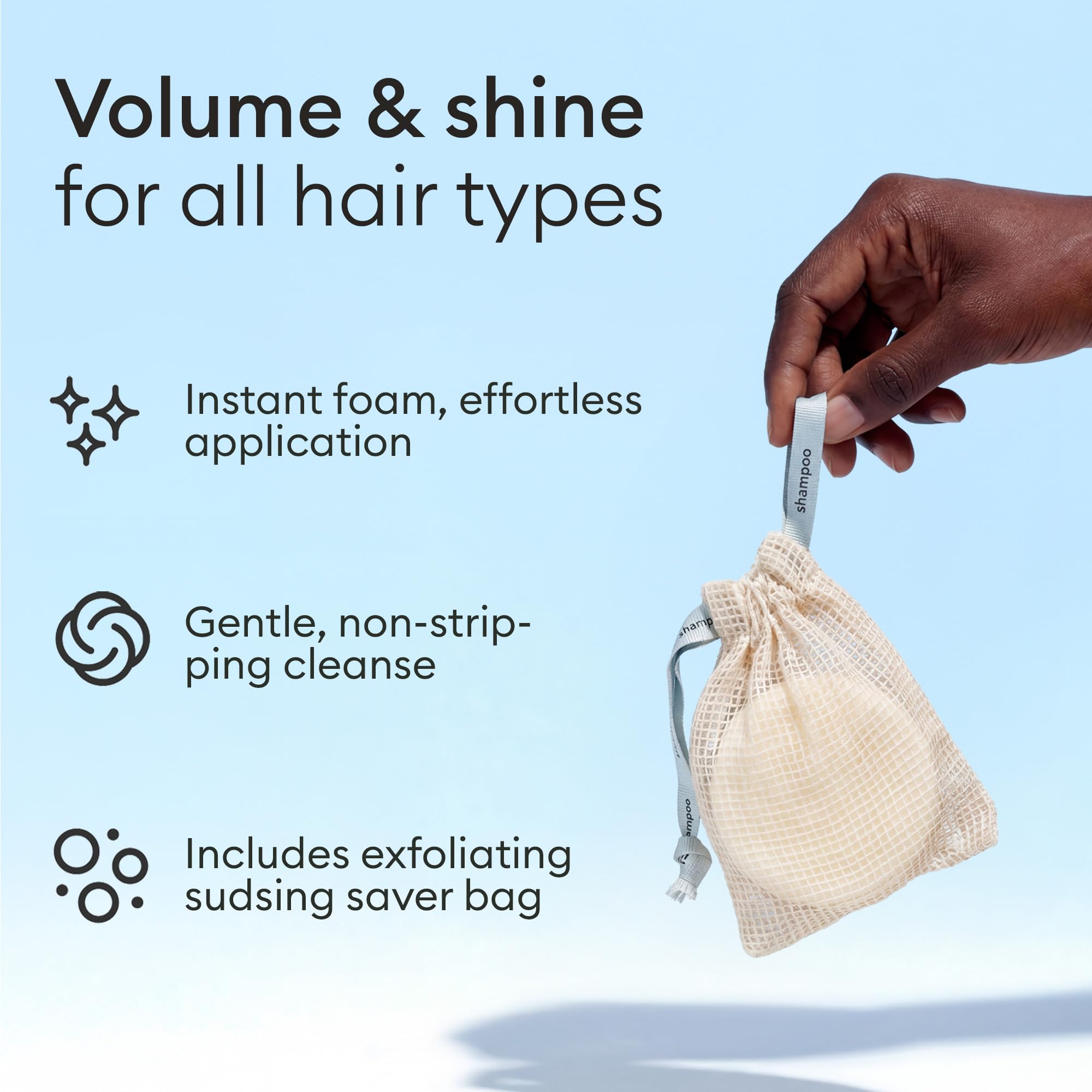 Vove Shampoo Bar Set (2 Bars + Storage Bag) - Sulphate Free Solid Shampoo for Hair Growth & Strength - Rice Protein, Ginseng & Squalane - Vanilla Cedar Scent - Plastic Free, pH Balanced, Colour Safe