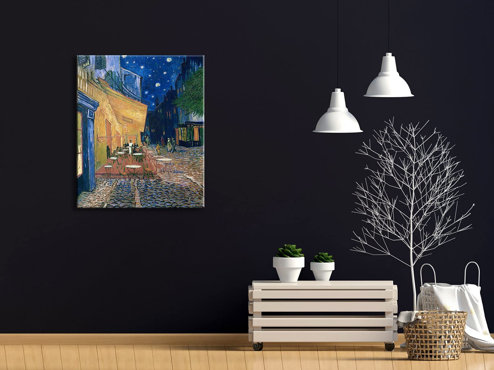 Wieco Art Framed Art Canvas Prints of Cafe Terrace at Night Canvas Prints Wall Art by Van Gogh Paintings Reproduction Abstract Artwork for Wall Decor Golden Frame