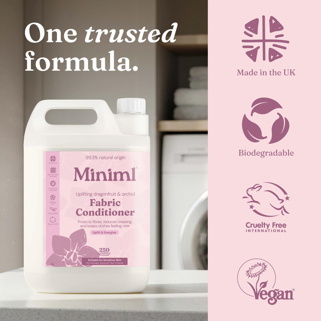 Miniml Natural Fabric Softener & Conditioner 5L Refill - Pink Dragonfruit & Orchid Scented All Natural Fabric Softener for Sensitive Skin - 100% Vegan & Cruelty Free (250 Washes)
