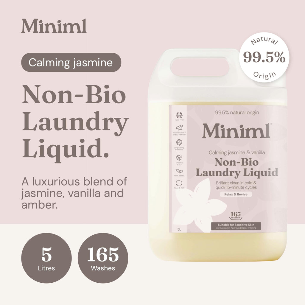Miniml Laundry Liquid Washing Detergent 5L Refill - Natural Non Bio Pink Dragonfruit & Orchid Scented Clothes Fabric Cleaner for Machine or Delicate Hand Wash- 100% Vegan & Cruelty Free (165 Washes)