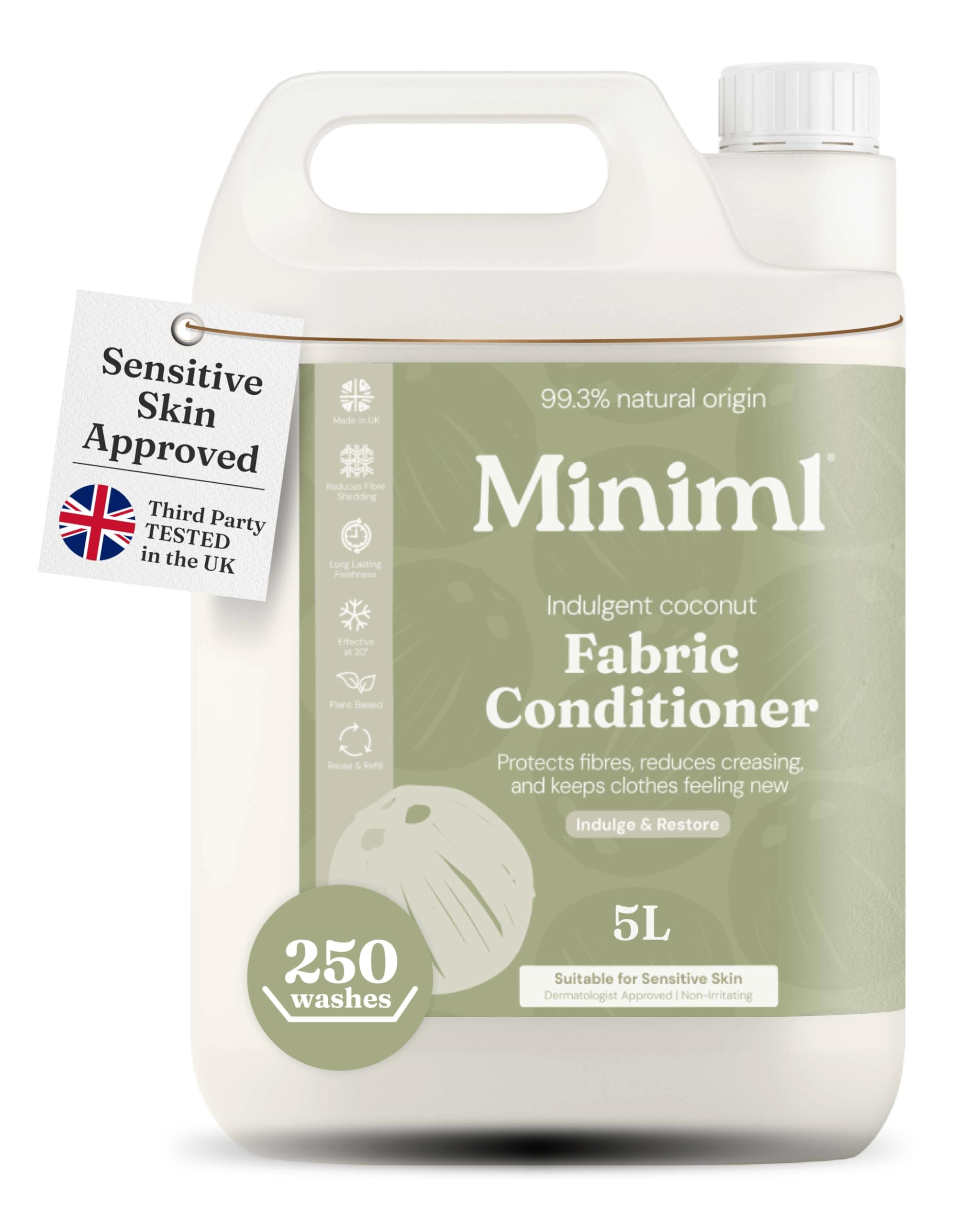 Miniml Natural Fabric Softener & Conditioner 5L Refill - Pink Dragonfruit & Orchid Scented All Natural Fabric Softener for Sensitive Skin - 100% Vegan & Cruelty Free (250 Washes)