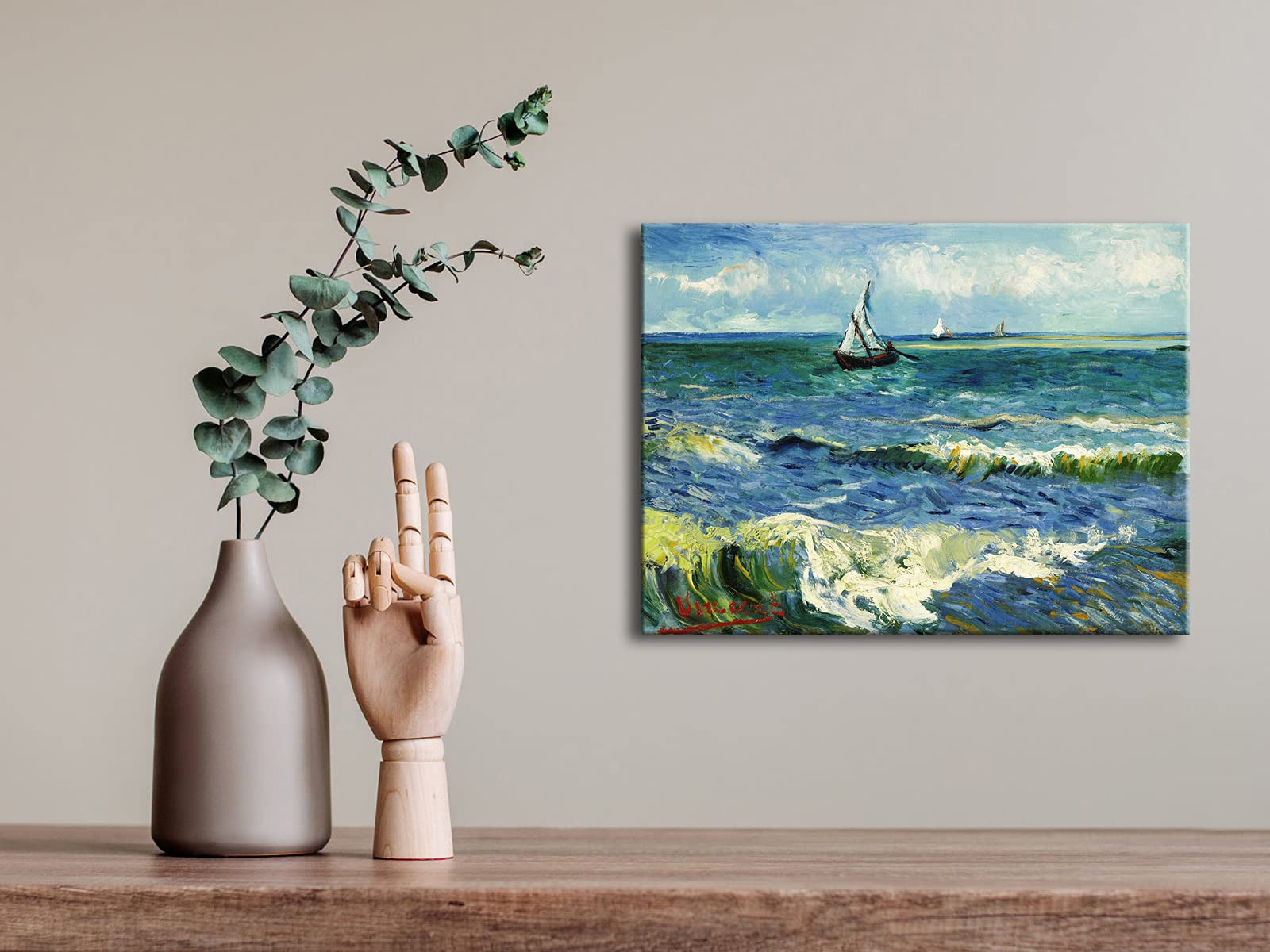 Wieco Art - Seascape at Saintes Maries by Vincent Van Gogh Oil Paintings Reproduction Classical Giclee Canvas Prints Artwork Ocean Pictures Paintings on Canvas Wall Art for Bedroom Home Decorations