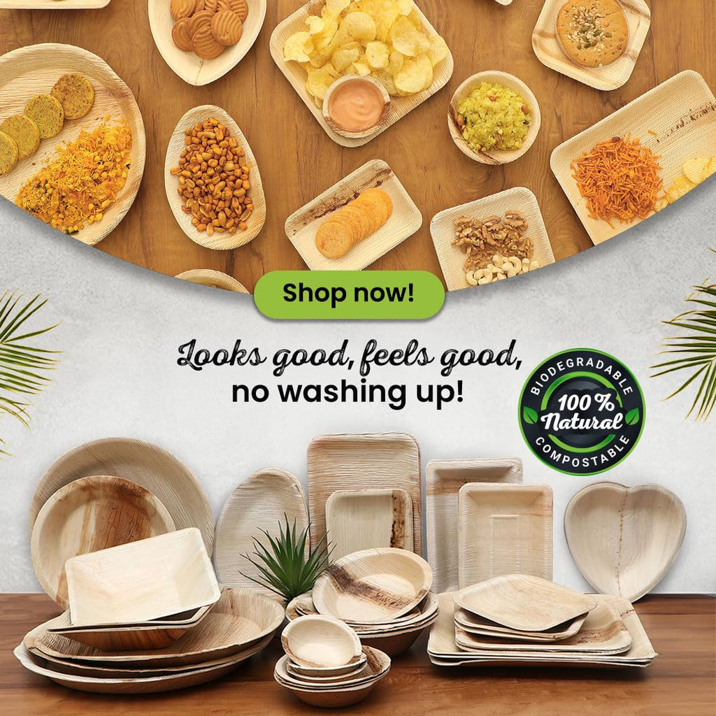 ECO Leaf 50 Disposable Palm Leaf Bowls | 8”(20cm) Round Compostable Dinner Bowls | Eco-Friendly, Biodegradable Heavy-Duty Bowl for Wedding, Party and Picnic | Microwave & Oven Safe, Pack of 50