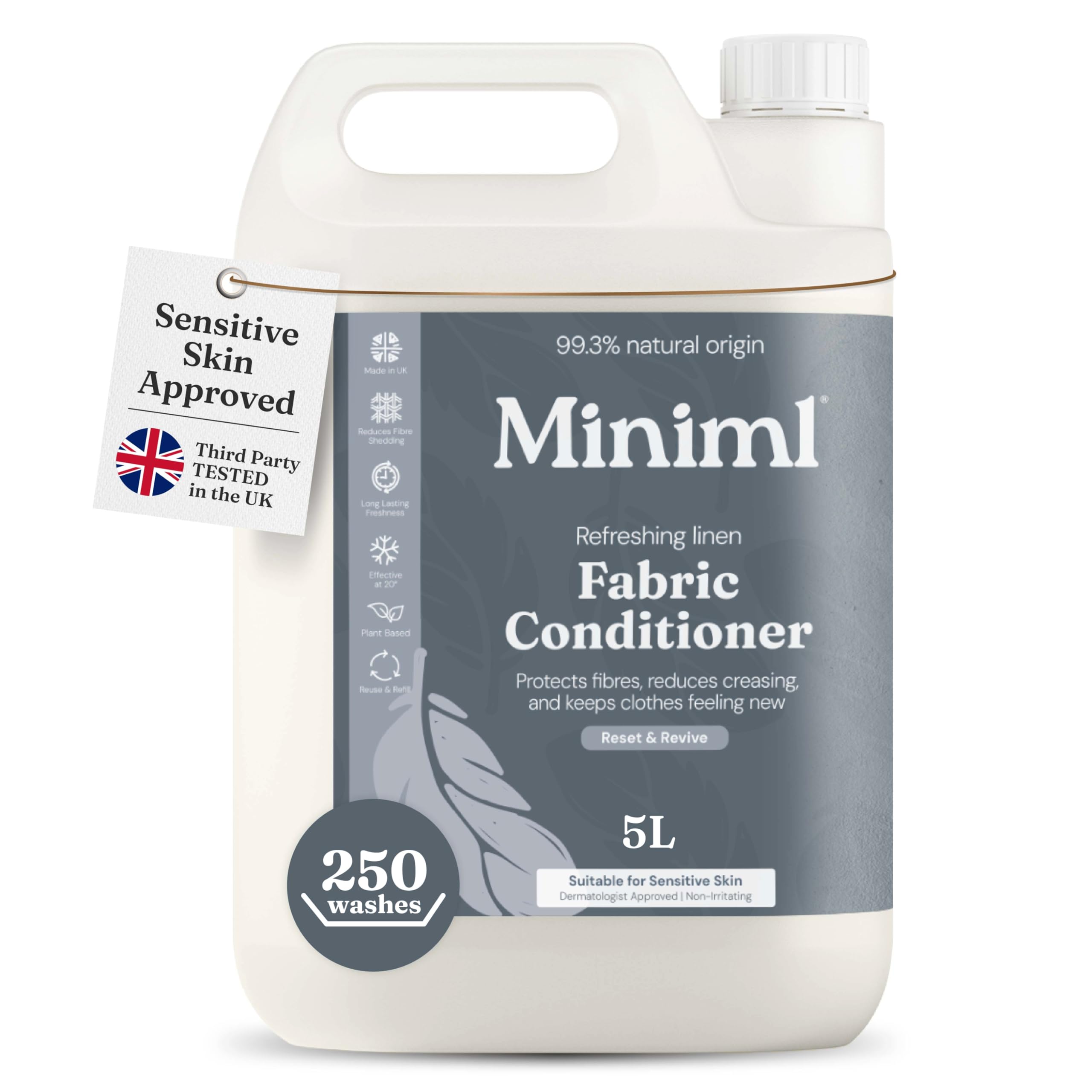 Miniml Natural Fabric Softener & Conditioner 5L Refill - Pink Dragonfruit & Orchid Scented All Natural Fabric Softener for Sensitive Skin - 100% Vegan & Cruelty Free (250 Washes)