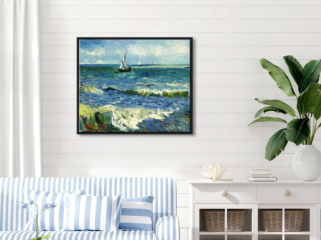 Wieco Art - Seascape at Saintes Maries by Vincent Van Gogh Oil Paintings Reproduction Classical Giclee Canvas Prints Artwork Ocean Pictures Paintings on Canvas Wall Art for Bedroom Home Decorations