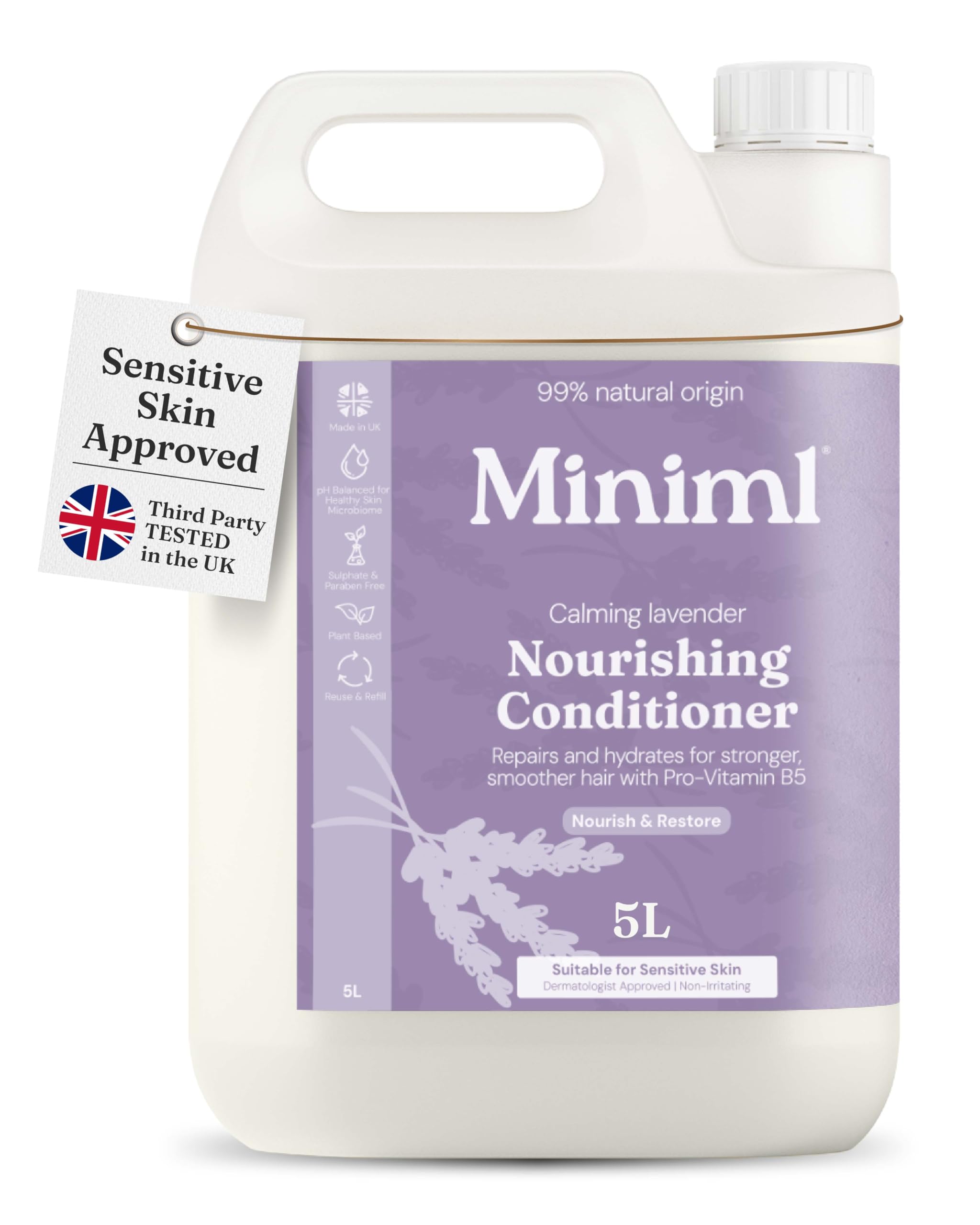 Miniml Natural Hair Conditioner Eco Friendly - Refill Nourishing Coconut Men and Womens Sensitive Scalp & Skin Cruelty Free Vegan Formula - For Greasy, Curly, Dry Hair, 5L (Pack of 1)