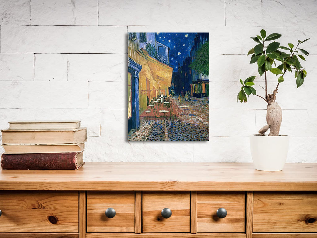 Wieco Art Framed Art Canvas Prints of Cafe Terrace at Night Canvas Prints Wall Art by Van Gogh Paintings Reproduction Abstract Artwork for Wall Decor Golden Frame