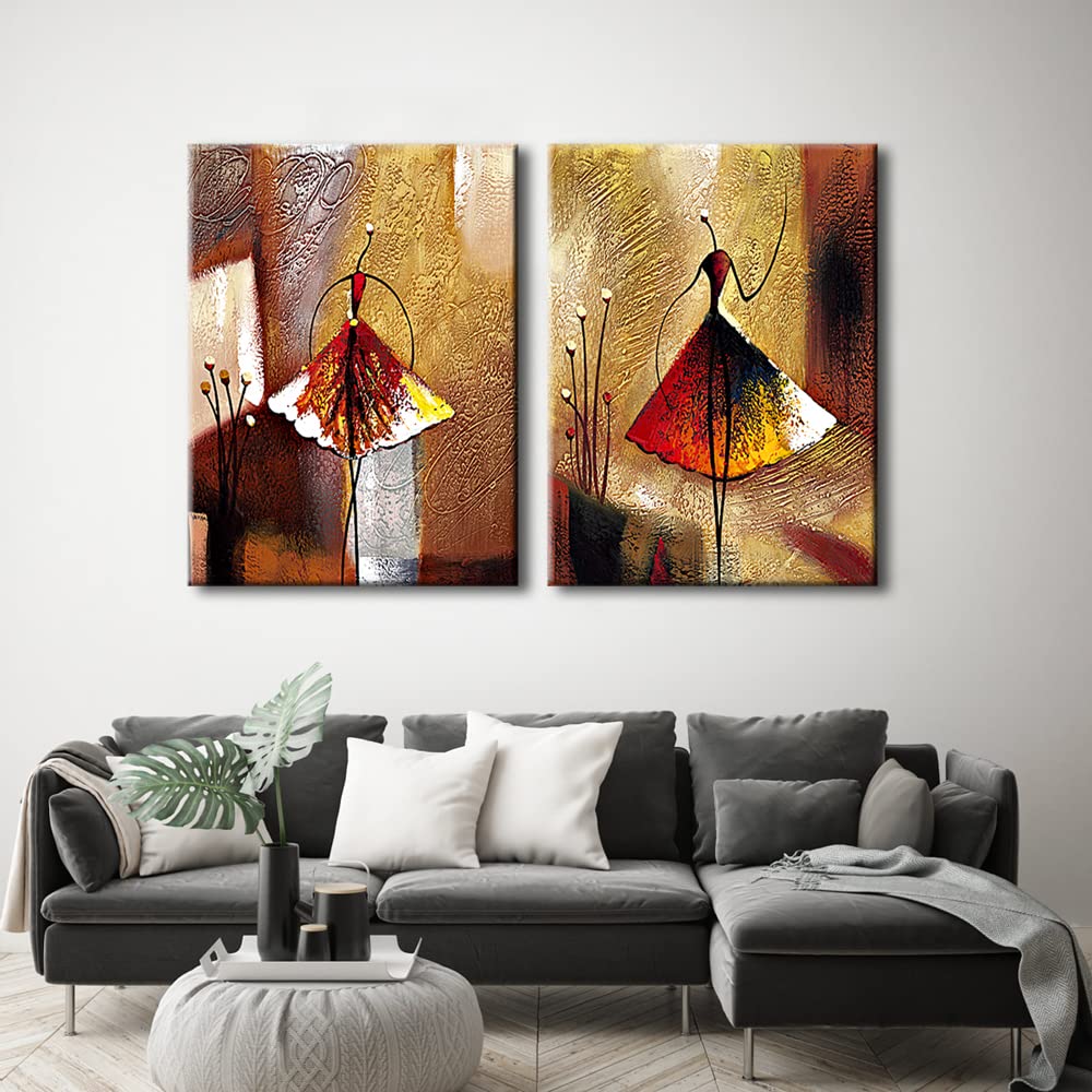 Wieco Art - Ballet Dancers 2 Piece Modern Decorative artwork 100% Hand Painted Contemporary Abstract Oil paintings on Canvas Wall Art Ready to Hang for Home Decoration Wall Decor