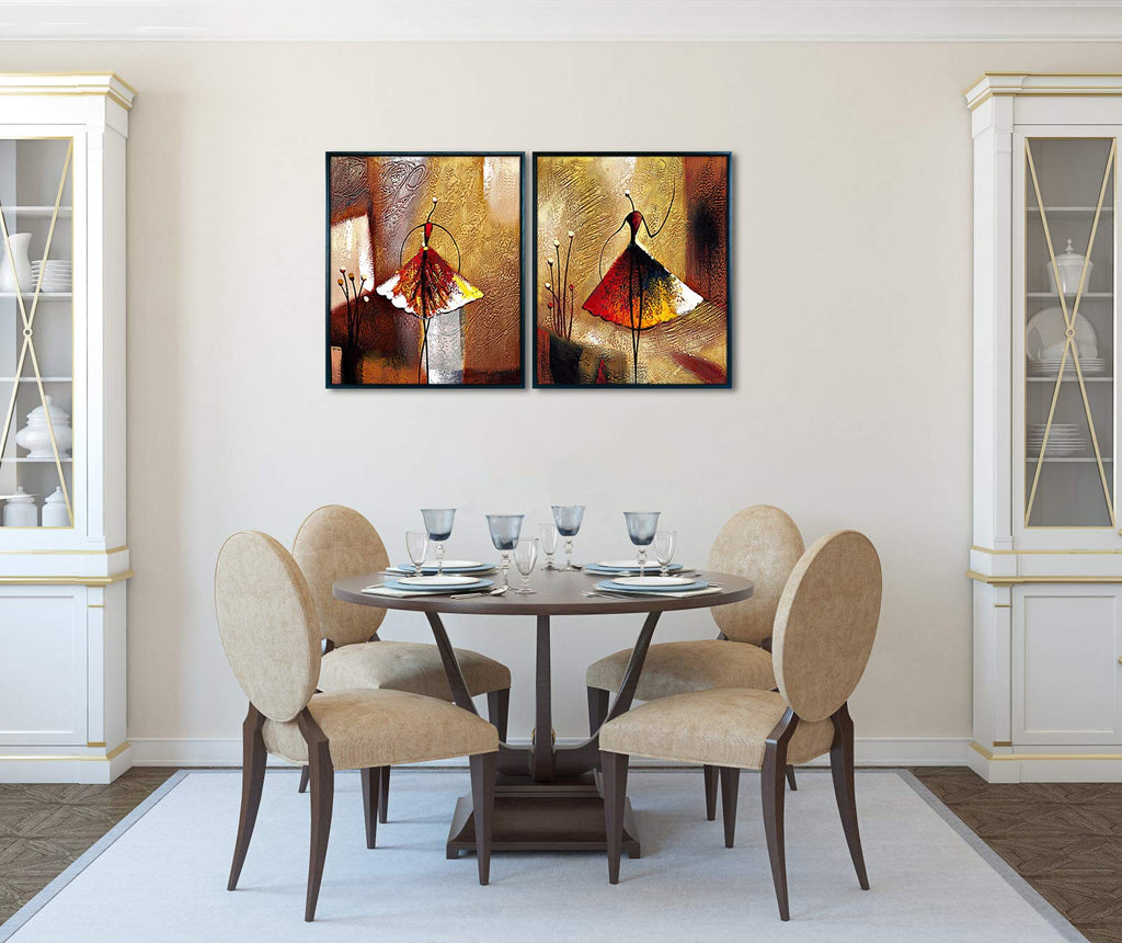 Wieco Art - Ballet Dancers 2 Piece Modern Decorative artwork 100% Hand Painted Contemporary Abstract Oil paintings on Canvas Wall Art Ready to Hang for Home Decoration Wall Decor