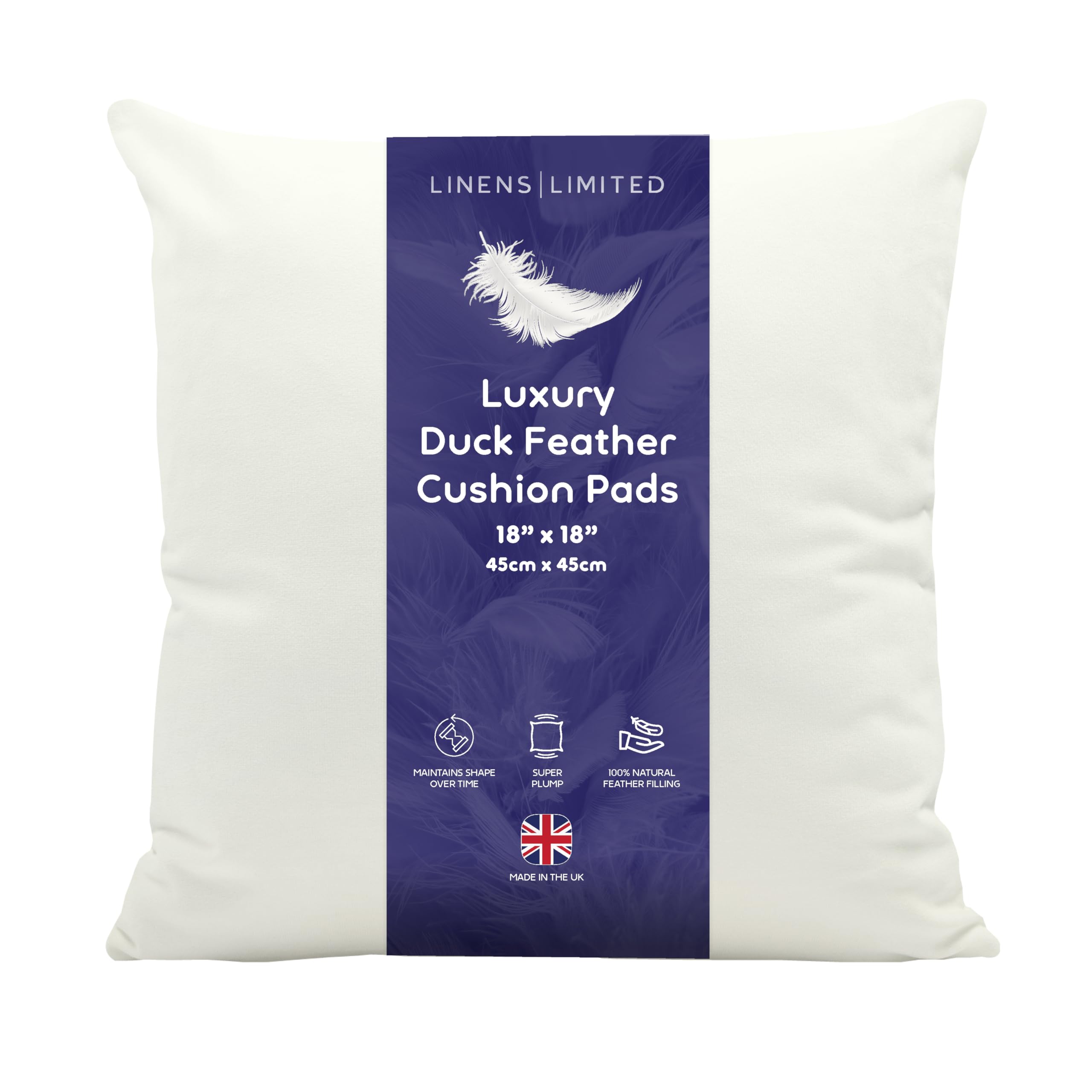 Linens Limited - Variety of sizes Natural Duck Feather Cushion Inserts, Soft & Plump Natural Duck Feather Sofa Cushion Pad, Elegant, Versatile, Easy to Clean, Large Square Cushion Inner, Perfectly Fits Covers (available 1, 2, 4 Pack).