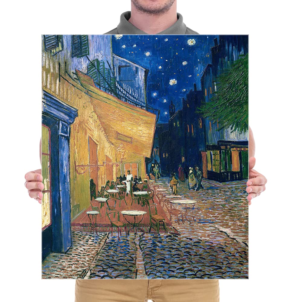 Wieco Art Framed Art Canvas Prints of Cafe Terrace at Night Canvas Prints Wall Art by Van Gogh Paintings Reproduction Abstract Artwork for Wall Decor Golden Frame