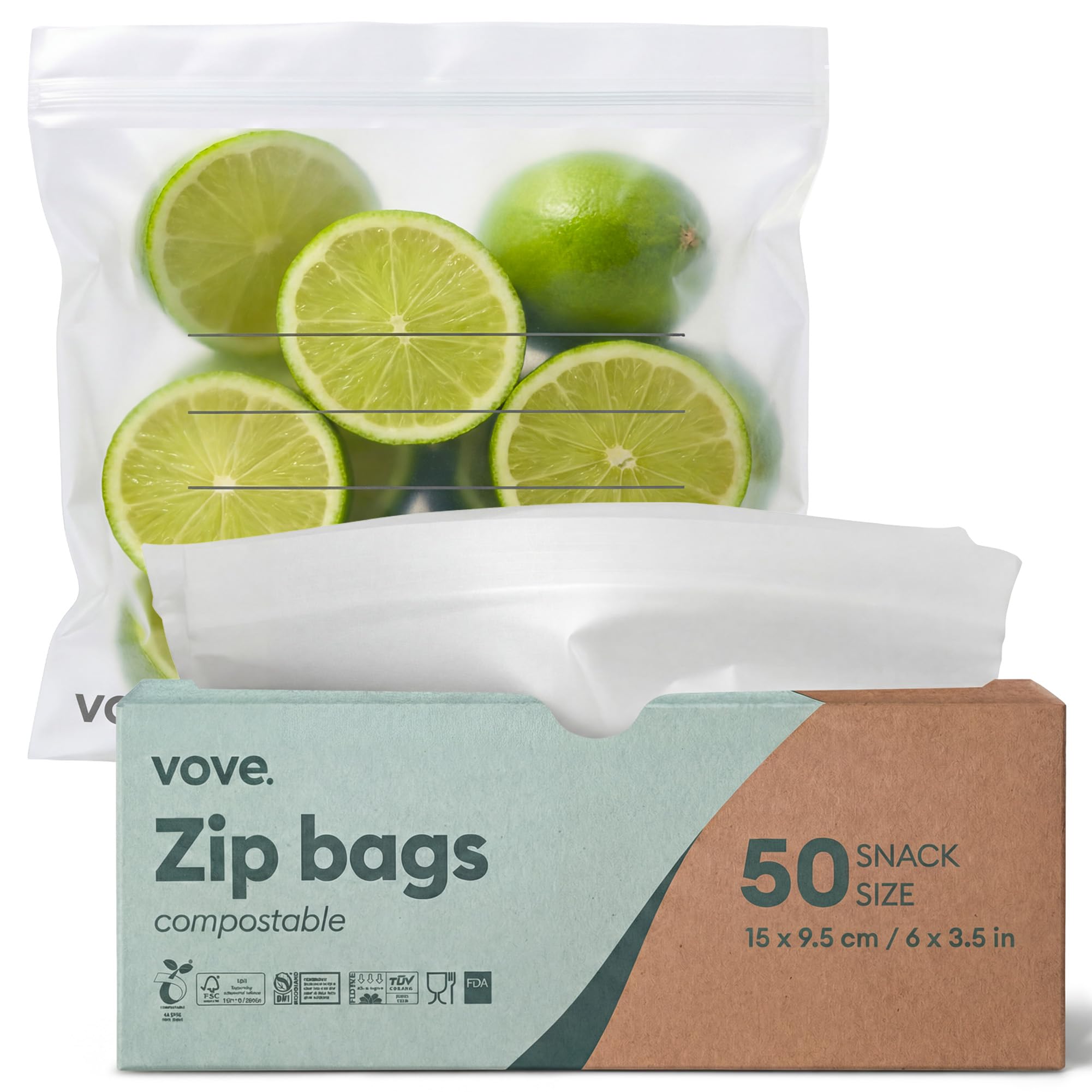Vove Compostable Storage Bags 160 Count Variety Pack (S/M/L/XL), Plastic-Free Zip Bags for Food Storage and Meal Prep, PFAS-Free and BPI Certified, Freezer Safe Airtight Seal, Plant-Based