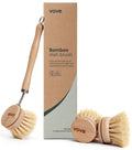 Vove Bamboo Washing Up Brush with 3 Replacement Heads, Plastic-Free Kitchen Scrubbing Brush for Pots Pans and Dishes, FSC-Certified Bamboo Handle with Natural Fibre Bristles, Non-Toxic Zero-Waste