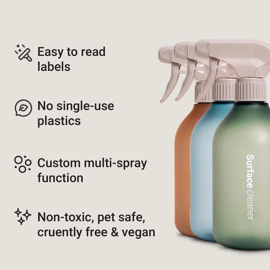 Vove | Premium Reusable Cleaner Bottles | 3 pack | 100% Recycled bottle | Leakproof Trigger Sprayer | Scandi design | Eco-Friendly | Long Lasting | 500ml / 17fl oz | For Cleaning
