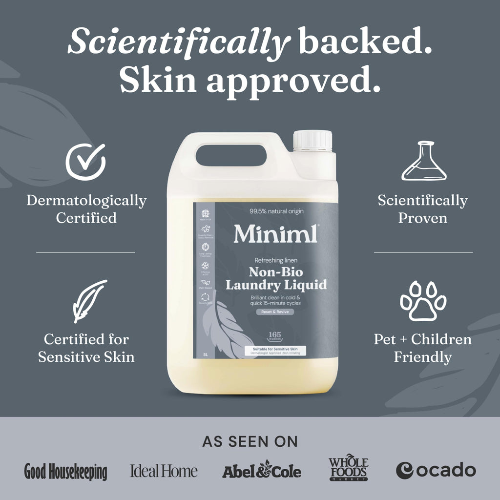 Miniml Laundry Liquid Washing Detergent 5L Refill - Natural Non Bio Pink Dragonfruit & Orchid Scented Clothes Fabric Cleaner for Machine or Delicate Hand Wash- 100% Vegan & Cruelty Free (165 Washes)