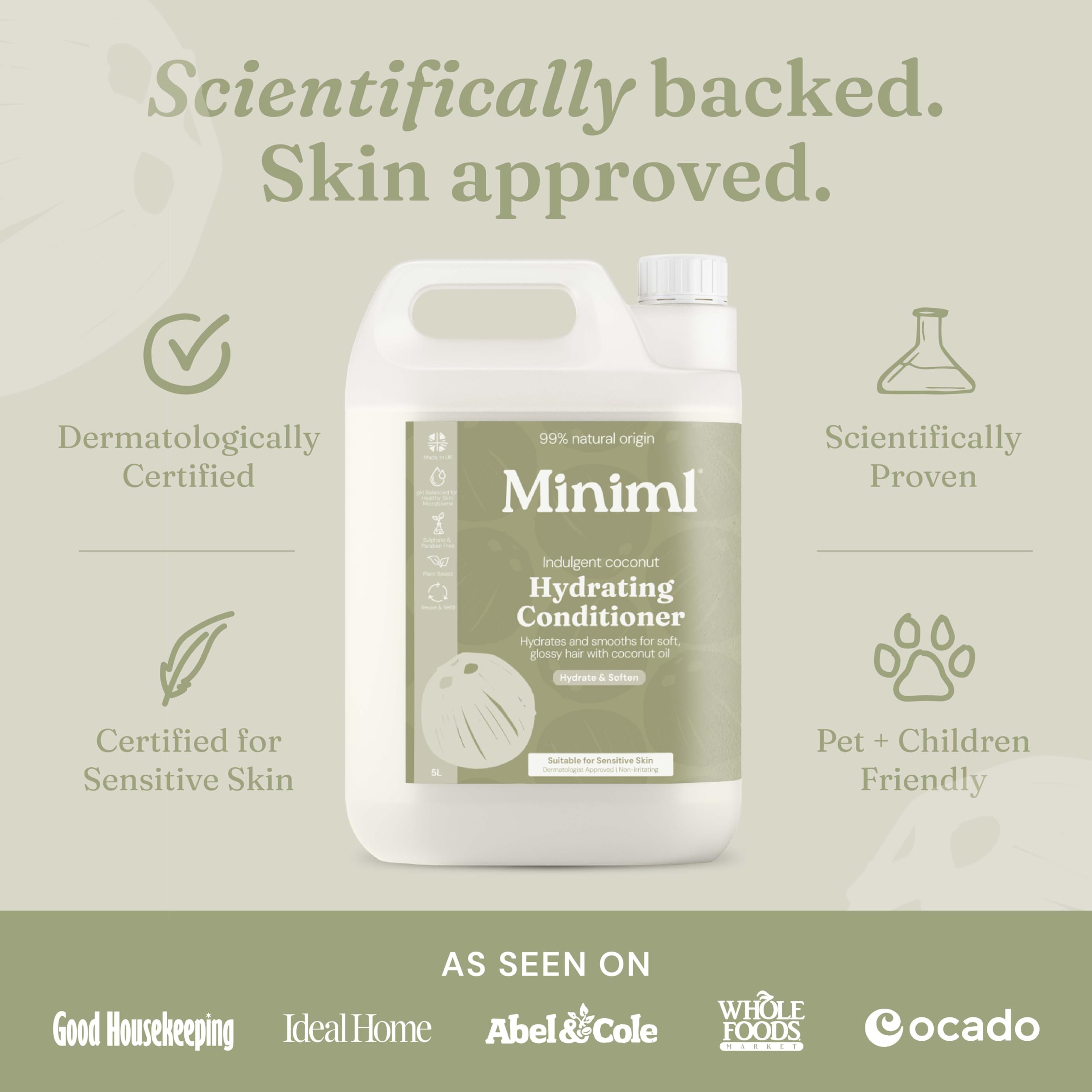 Miniml Natural Hair Conditioner Eco Friendly - Refill Nourishing Coconut Men and Womens Sensitive Scalp & Skin Cruelty Free Vegan Formula - For Greasy, Curly, Dry Hair, 5L (Pack of 1)