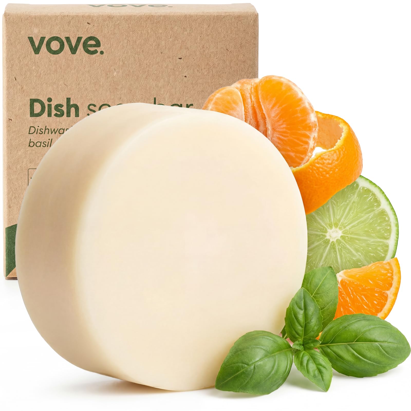 Vove Washing Up Soap Bar, 3 Pack, Coastal Citrus Mint with Mandarin, Spearmint, Cypress & Bergamot, Plant-Based, Plastic-Free, Zero Waste, Coconut Cleanser, FSC-Certified Packaging