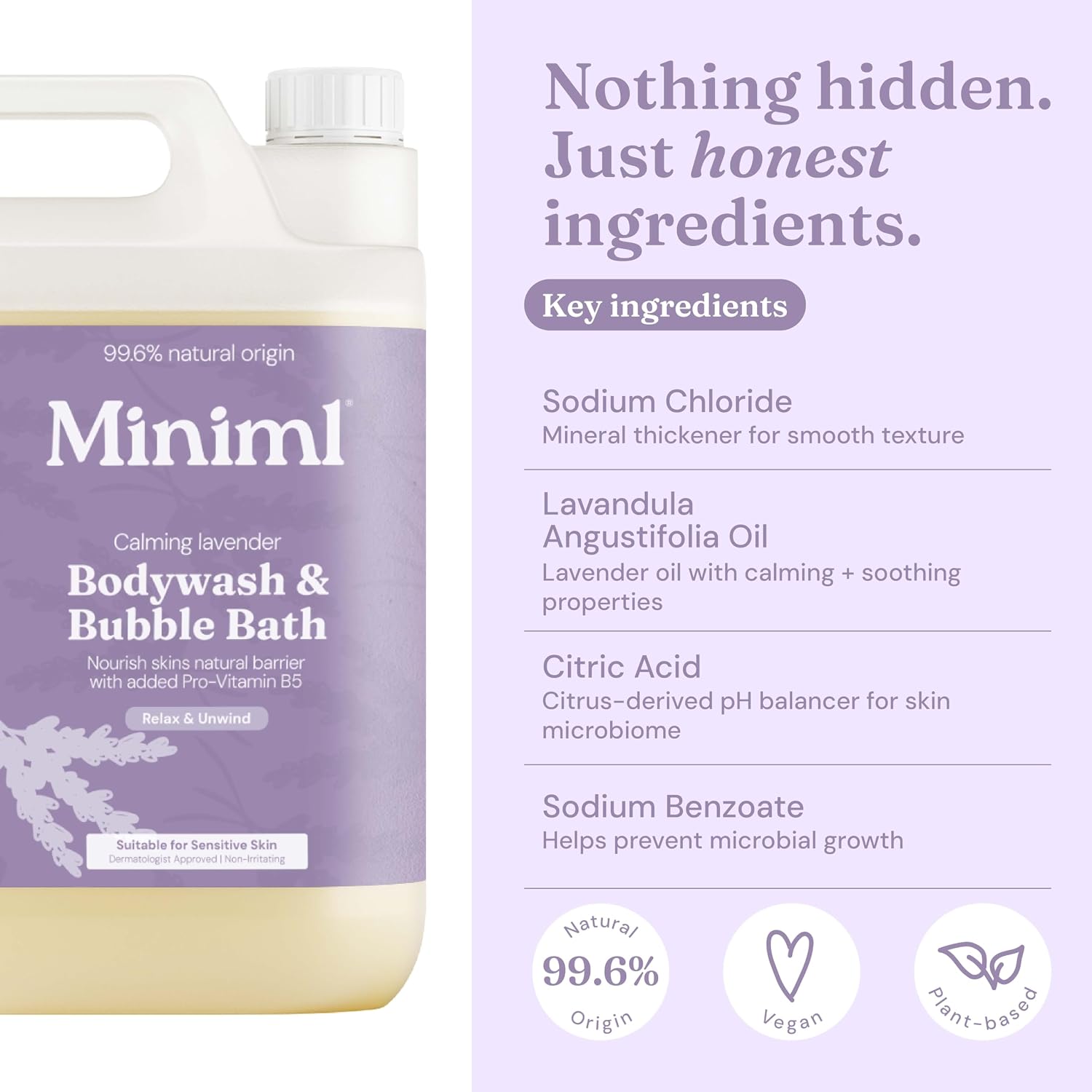 Miniml All Natural Body Wash and Bubble Bath - 5L Refill Moisturising Tea Tree and Mint Sensitive Skin Eco Shower Gel Bath Soak - Vegan Friendly Hand, Face & Body High Foam Scrub