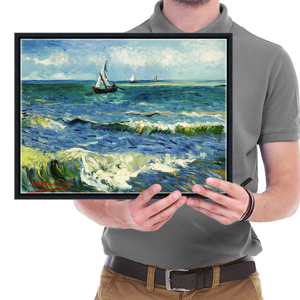 Wieco Art - Seascape at Saintes Maries by Vincent Van Gogh Oil Paintings Reproduction Classical Giclee Canvas Prints Artwork Ocean Pictures Paintings on Canvas Wall Art for Bedroom Home Decorations