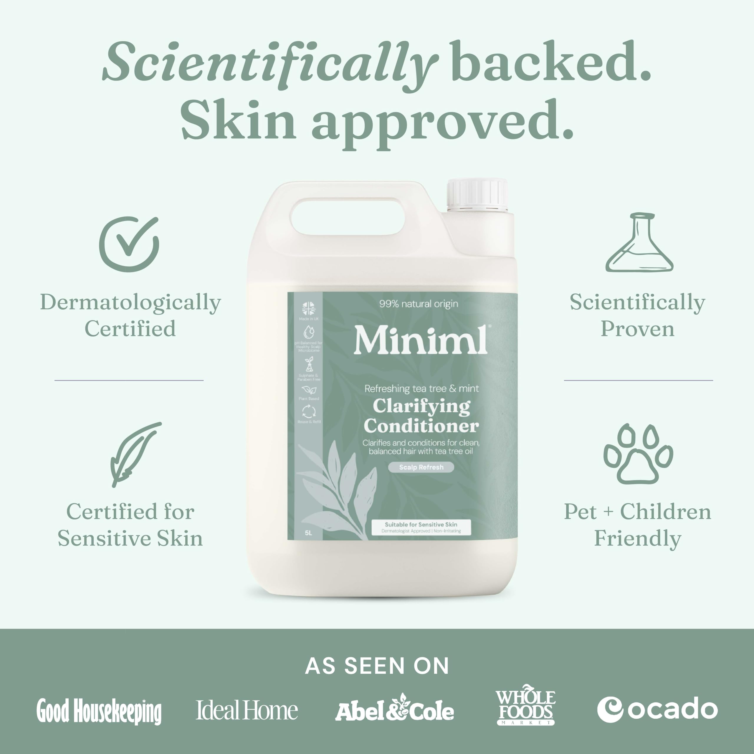 Miniml Natural Hair Conditioner Eco Friendly - Refill Nourishing Coconut Men and Womens Sensitive Scalp & Skin Cruelty Free Vegan Formula - For Greasy, Curly, Dry Hair, 5L (Pack of 1)