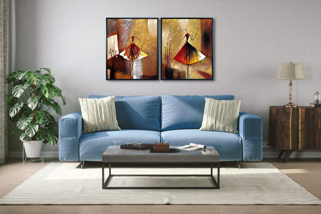 Wieco Art - Ballet Dancers 2 Piece Modern Decorative artwork 100% Hand Painted Contemporary Abstract Oil paintings on Canvas Wall Art Ready to Hang for Home Decoration Wall Decor