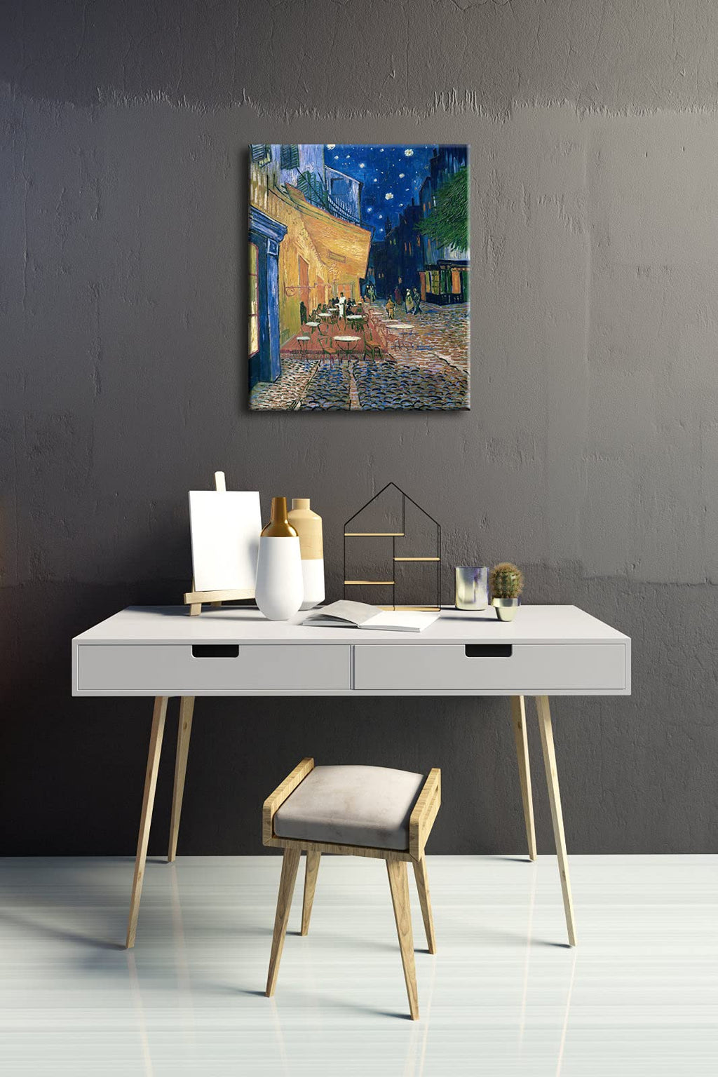 Wieco Art Framed Art Canvas Prints of Cafe Terrace at Night Canvas Prints Wall Art by Van Gogh Paintings Reproduction Abstract Artwork for Wall Decor Golden Frame