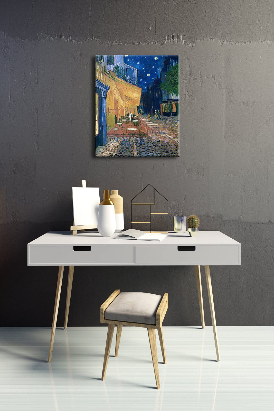 Wieco Art Framed Art Canvas Prints of Cafe Terrace at Night Canvas Prints Wall Art by Van Gogh Paintings Reproduction Abstract Artwork for Wall Decor Golden Frame