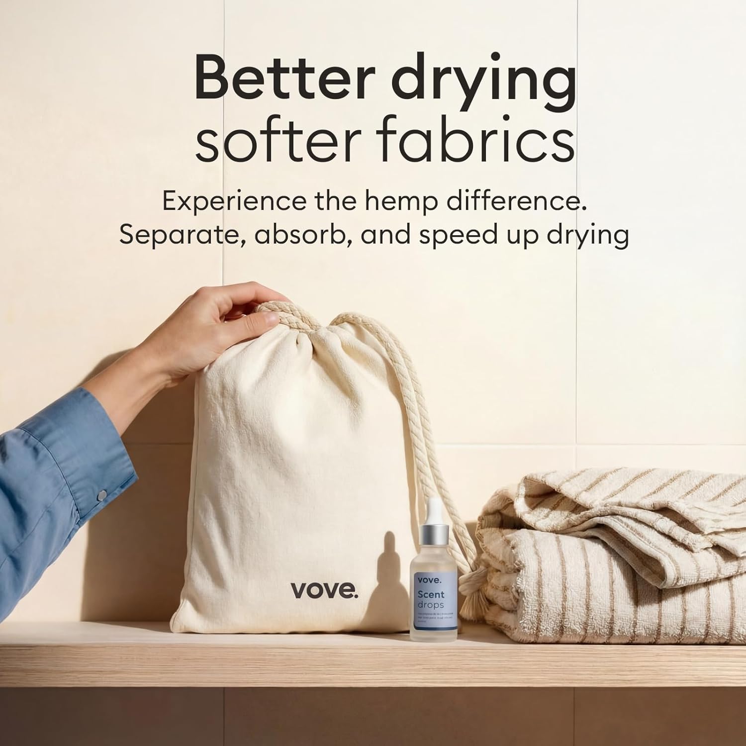 Vove Natural Hemp Tumble Dryer Balls, Pack of 4 - 5X More Absorbent VS Wool - Upto 35% Faster, Fabric Conditioner, Cuts Creases & Static, Reusable Hypoallergenic, Eco Friendly