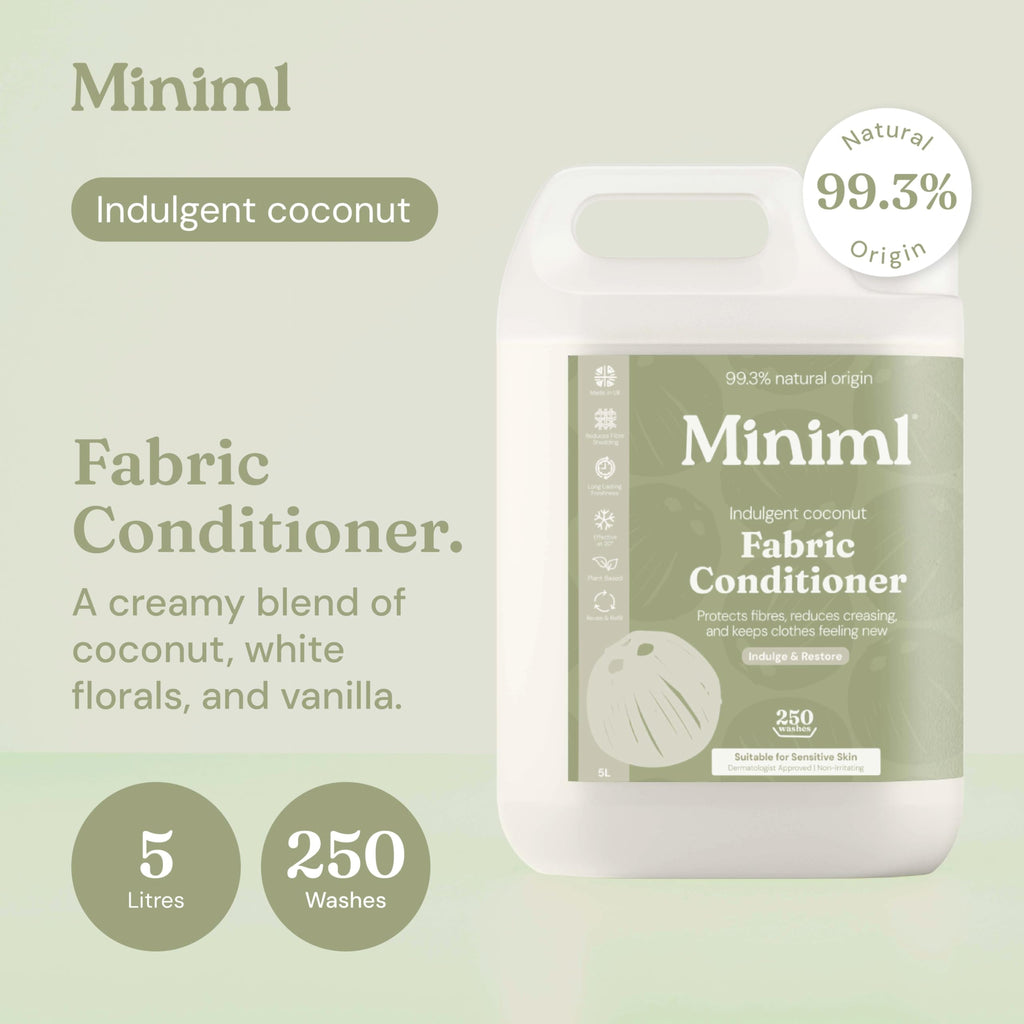 Miniml Natural Fabric Softener & Conditioner 5L Refill - Pink Dragonfruit & Orchid Scented All Natural Fabric Softener for Sensitive Skin - 100% Vegan & Cruelty Free (250 Washes)