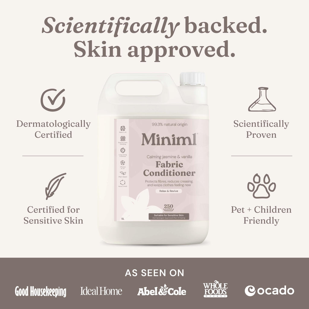 Miniml Natural Fabric Softener & Conditioner 5L Refill - Pink Dragonfruit & Orchid Scented All Natural Fabric Softener for Sensitive Skin - 100% Vegan & Cruelty Free (250 Washes)