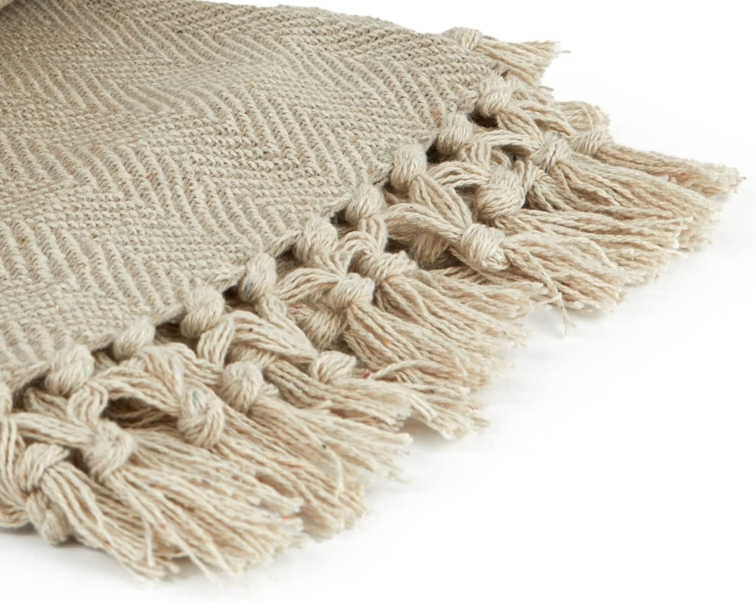 Emma Barclay Herringbone - Recycled Cotton Patterned Chair Sofa Setee Bed Throw Over Blanket in Natural - 50x60 (127x152cm)