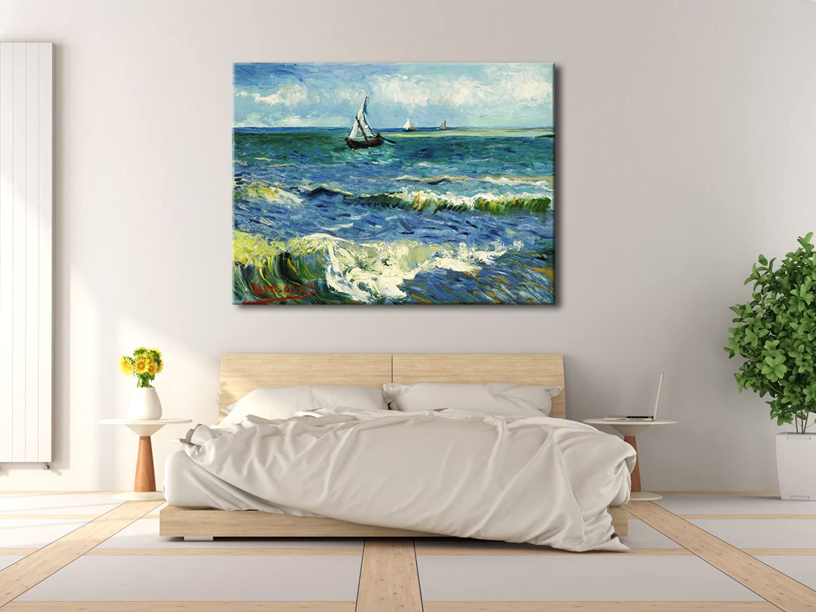 Wieco Art - Seascape at Saintes Maries by Vincent Van Gogh Oil Paintings Reproduction Classical Giclee Canvas Prints Artwork Ocean Pictures Paintings on Canvas Wall Art for Bedroom Home Decorations