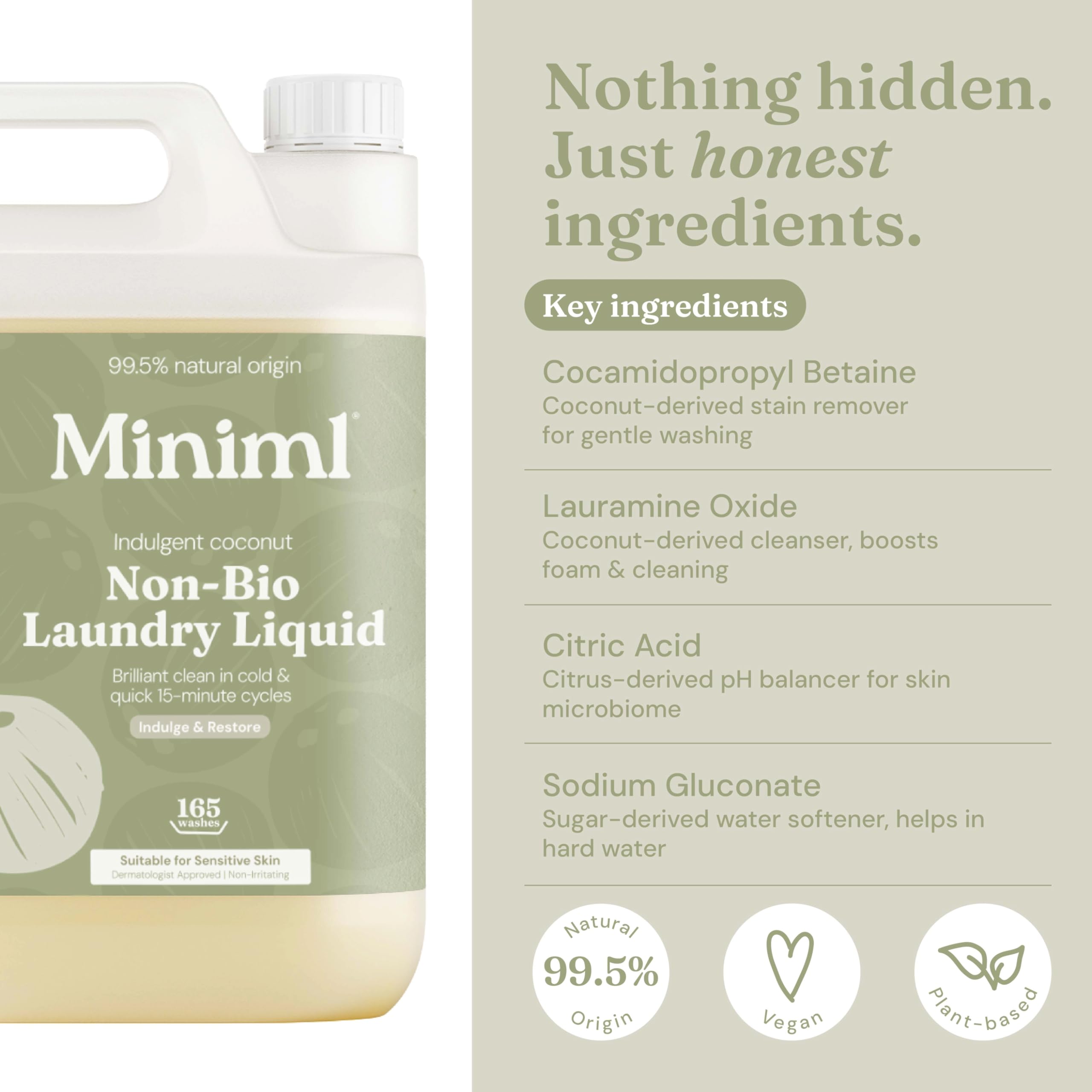 Miniml Laundry Liquid Washing Detergent 5L Refill - Natural Non Bio Pink Dragonfruit & Orchid Scented Clothes Fabric Cleaner for Machine or Delicate Hand Wash- 100% Vegan & Cruelty Free (165 Washes)