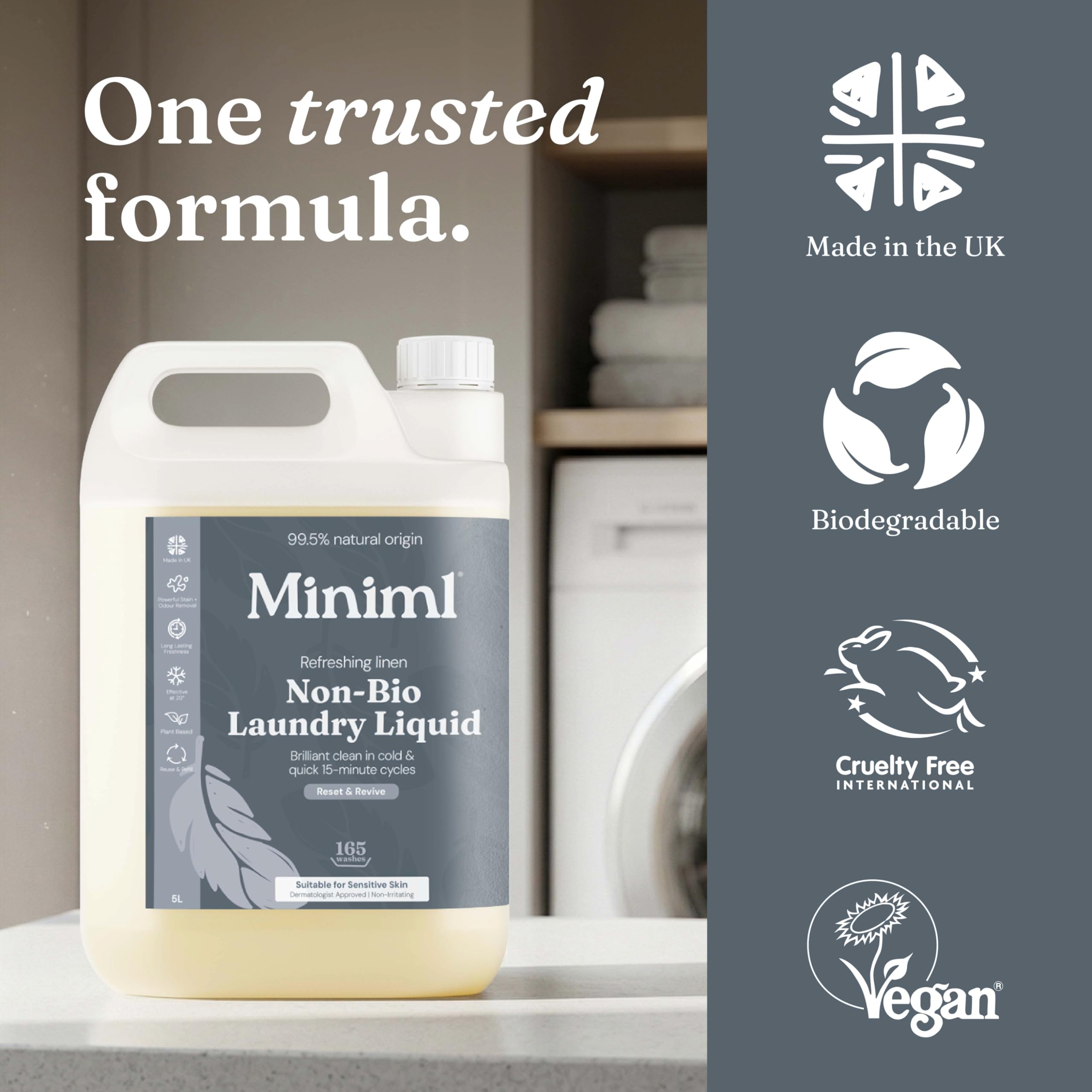 Miniml Laundry Liquid Washing Detergent 5L Refill - Natural Non Bio Pink Dragonfruit & Orchid Scented Clothes Fabric Cleaner for Machine or Delicate Hand Wash- 100% Vegan & Cruelty Free (165 Washes)