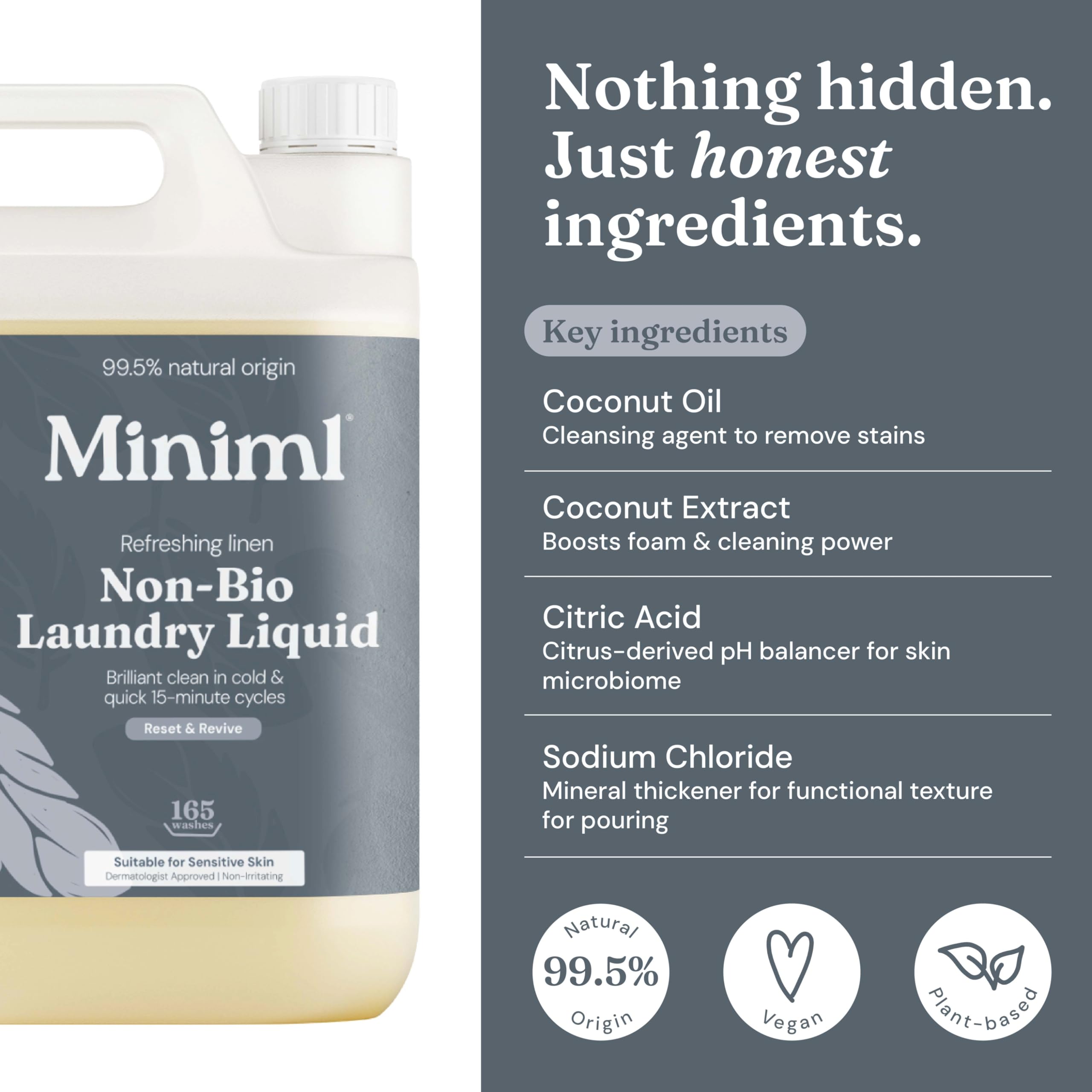 Miniml Laundry Liquid Washing Detergent 5L Refill - Natural Non Bio Pink Dragonfruit & Orchid Scented Clothes Fabric Cleaner for Machine or Delicate Hand Wash- 100% Vegan & Cruelty Free (165 Washes)