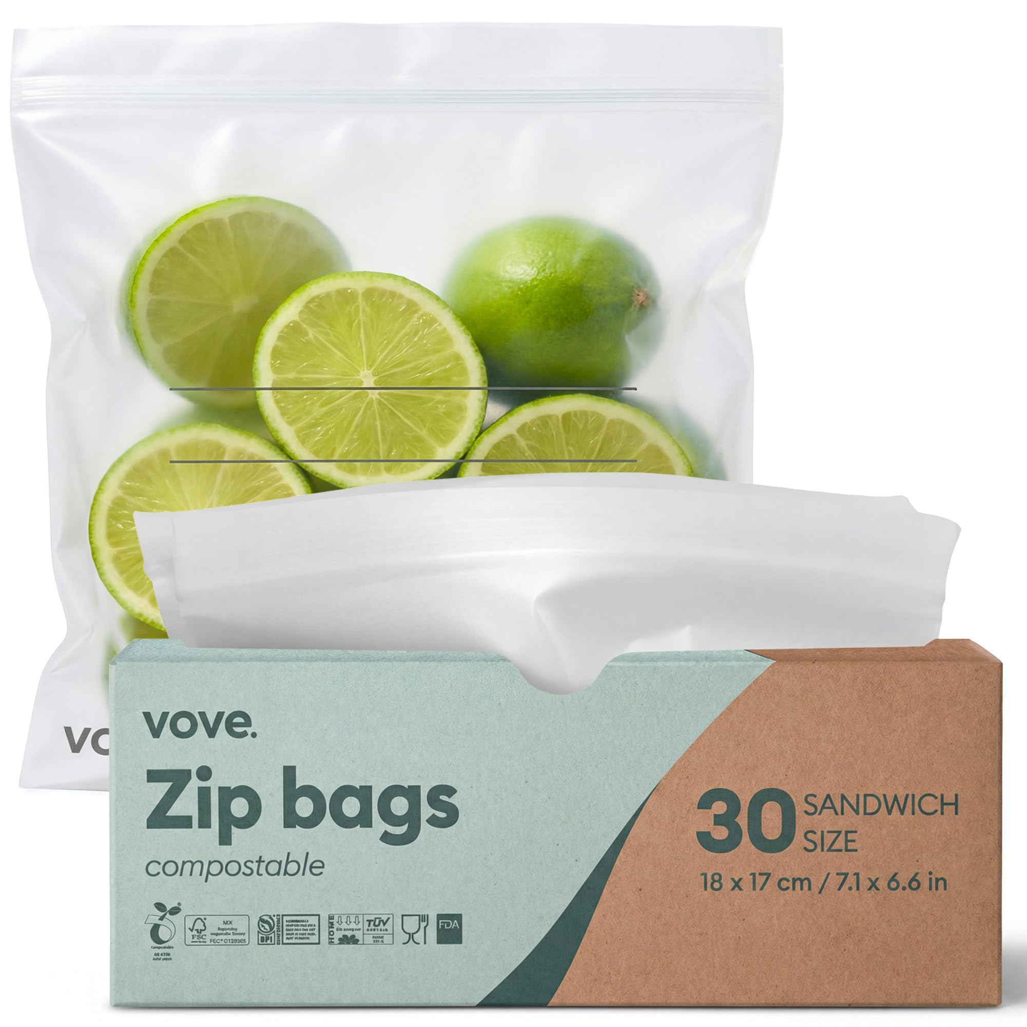 Vove Compostable Storage Bags 160 Count Variety Pack (S/M/L/XL), Plastic-Free Zip Bags for Food Storage and Meal Prep, PFAS-Free and BPI Certified, Freezer Safe Airtight Seal, Plant-Based