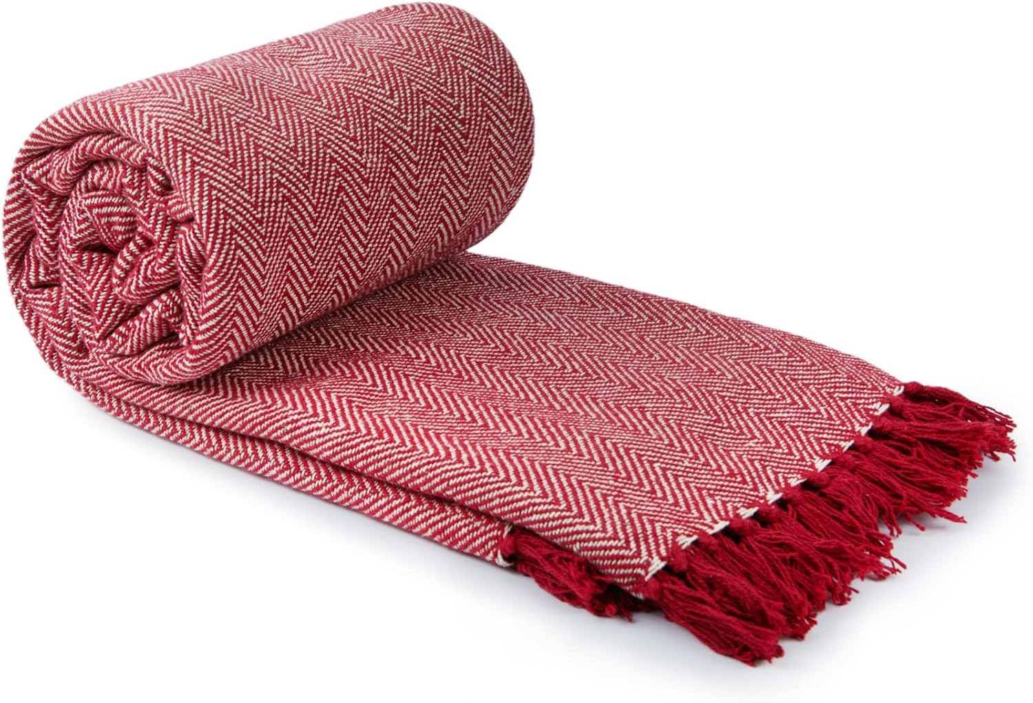 Emma Barclay Herringbone - Recycled Cotton Patterned Chair Sofa Setee Bed Throw Over Blanket in Natural - 50x60 (127x152cm)