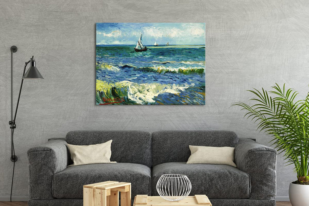 Wieco Art - Seascape at Saintes Maries by Vincent Van Gogh Oil Paintings Reproduction Classical Giclee Canvas Prints Artwork Ocean Pictures Paintings on Canvas Wall Art for Bedroom Home Decorations