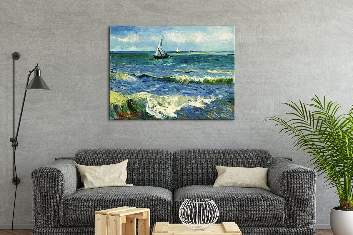 Wieco Art - Seascape at Saintes Maries by Vincent Van Gogh Oil Paintings Reproduction Classical Giclee Canvas Prints Artwork Ocean Pictures Paintings on Canvas Wall Art for Bedroom Home Decorations