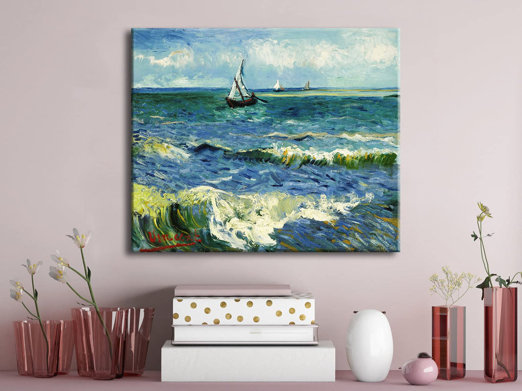 Wieco Art - Seascape at Saintes Maries by Vincent Van Gogh Oil Paintings Reproduction Classical Giclee Canvas Prints Artwork Ocean Pictures Paintings on Canvas Wall Art for Bedroom Home Decorations