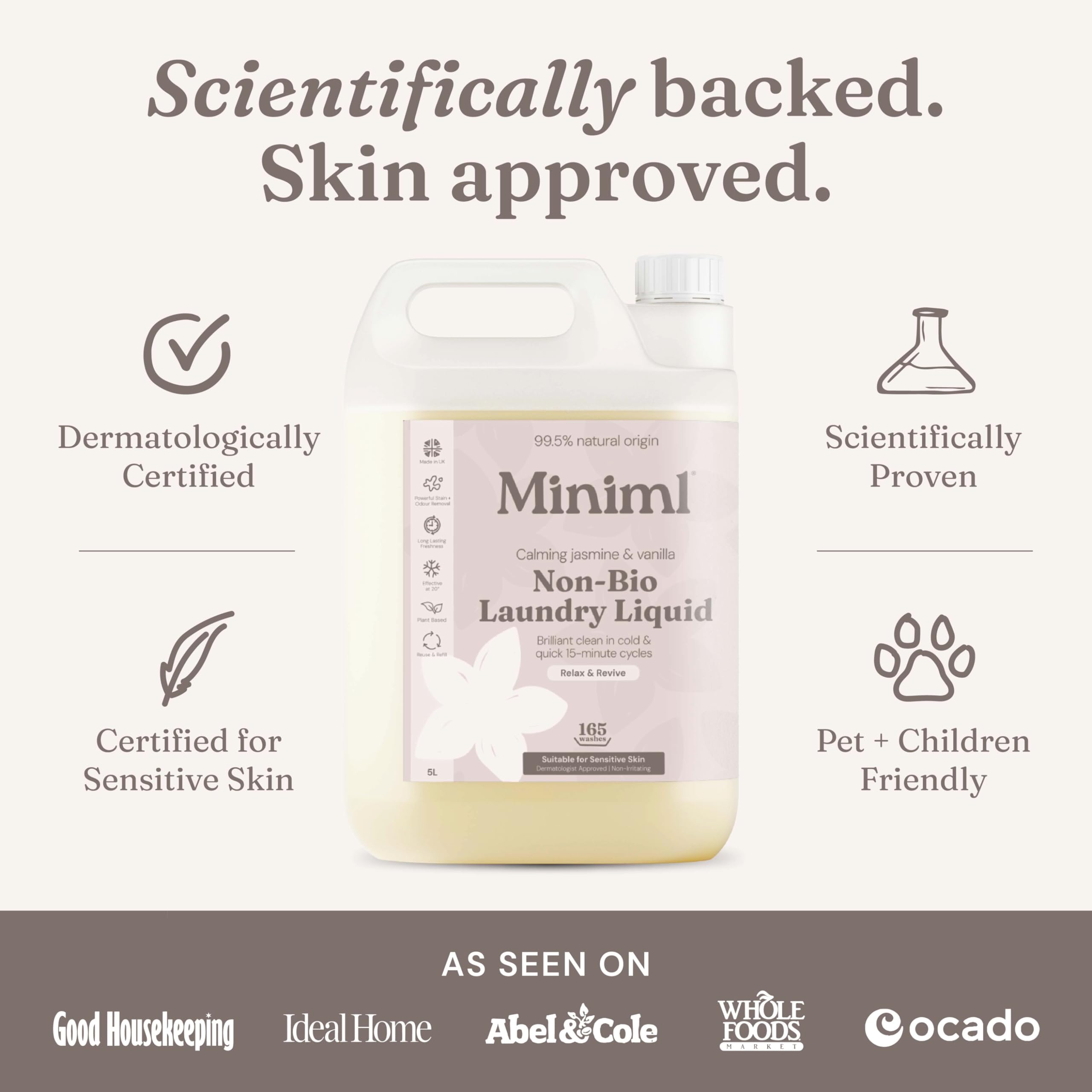 Miniml Laundry Liquid Washing Detergent 5L Refill - Natural Non Bio Pink Dragonfruit & Orchid Scented Clothes Fabric Cleaner for Machine or Delicate Hand Wash- 100% Vegan & Cruelty Free (165 Washes)