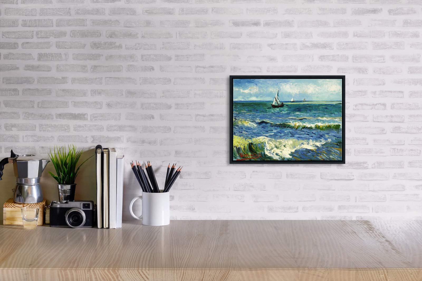Wieco Art - Seascape at Saintes Maries by Vincent Van Gogh Oil Paintings Reproduction Classical Giclee Canvas Prints Artwork Ocean Pictures Paintings on Canvas Wall Art for Bedroom Home Decorations
