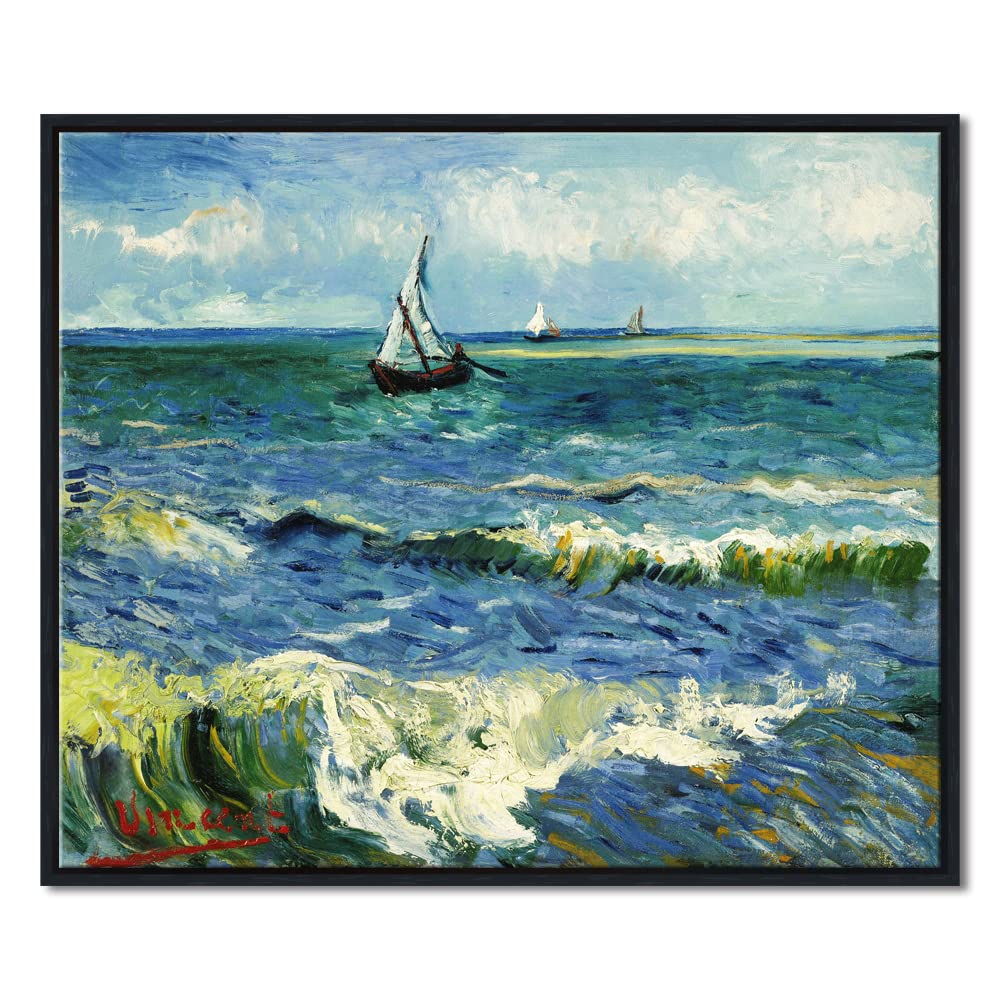 Wieco Art - Seascape at Saintes Maries by Vincent Van Gogh Oil Paintings Reproduction Classical Giclee Canvas Prints Artwork Ocean Pictures Paintings on Canvas Wall Art for Bedroom Home Decorations