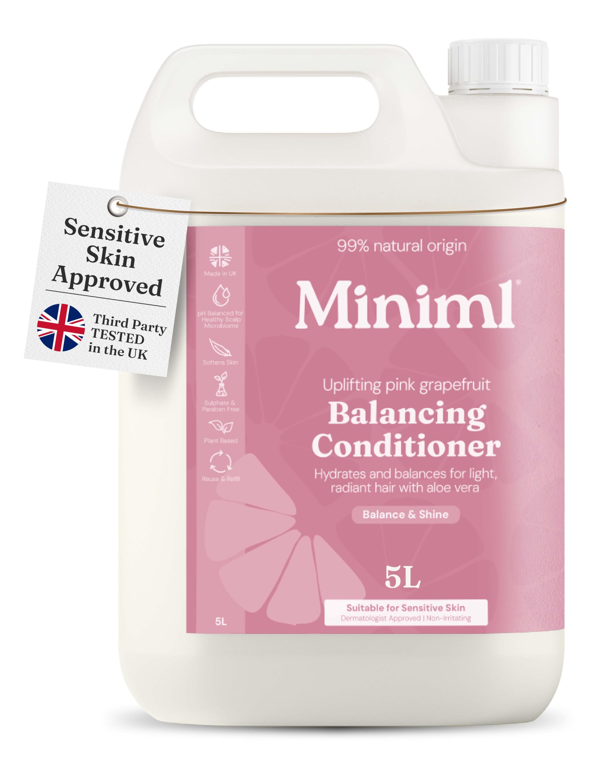 Miniml Natural Hair Conditioner Eco Friendly - Refill Nourishing Coconut Men and Womens Sensitive Scalp & Skin Cruelty Free Vegan Formula - For Greasy, Curly, Dry Hair, 5L (Pack of 1)