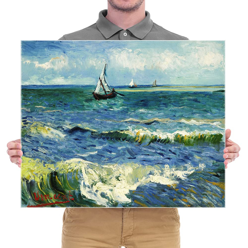 Wieco Art - Seascape at Saintes Maries by Vincent Van Gogh Oil Paintings Reproduction Classical Giclee Canvas Prints Artwork Ocean Pictures Paintings on Canvas Wall Art for Bedroom Home Decorations